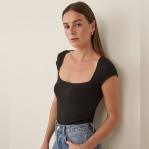 Reformation Bardot Ribbed Knit Tee in Blue — Size XS